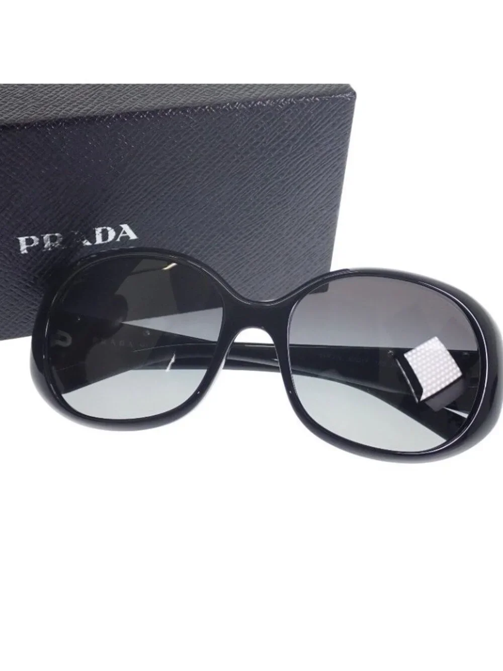 Prada Oval Triangle Logo Sunglasses Eyewear Metal Acetate Black Silver